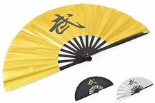 VENTAGLIO CINESE TAI CHI FAN TAI JI SHAN con simbolo WU Oro Argento Nero Kung fu