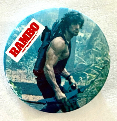 Rare Vintage 1985 RAMBO II Sylvester Stallone Movie Pinback Button 1.5'' Diameter