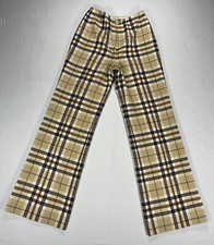 Vintage Young Pendleton Sz 7/8 Beige Blue Plaid Virgin Wool Slacks Trousers