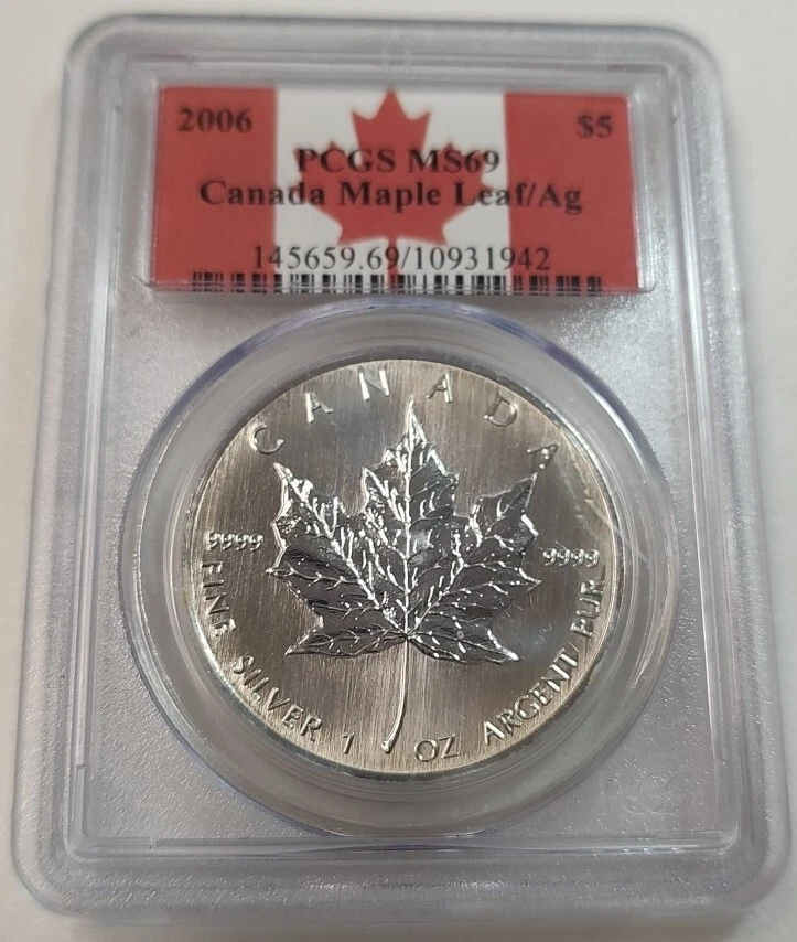 Canadian Maple Leaf MS 69 PCGS Certified Silver Bullion Coins for