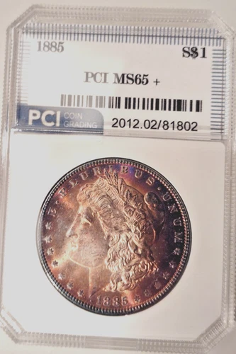 1885 MS65+ Morgan Silver Dollar PCI Certified - beautiful Rim Tone on face