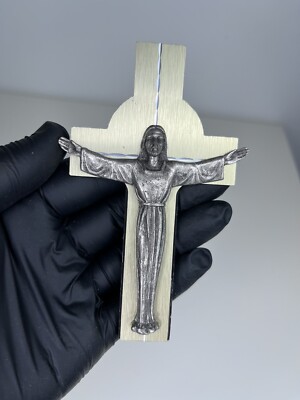 Handgemeißelte Zinnfigur Christus hält seine Arme aus Metall Kunststoff 12 cm