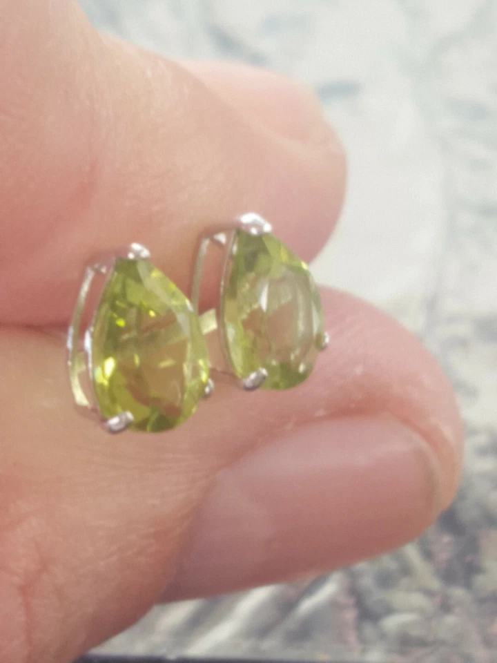 Peridot Labcreated Pear Cut Stud Earrings 14kt Solid White Gold  - Image 3 of 4