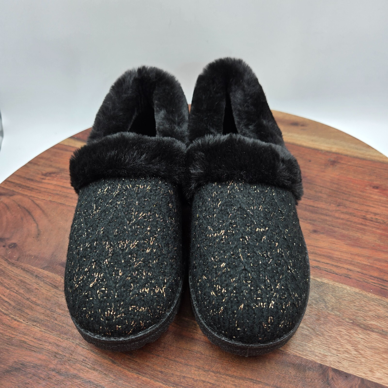 PANTOFOLA D’ORO Scarpe ciabatte Skechers Cozy Lite donna 7 5 nero oro pelliccia sintetica comode maglia