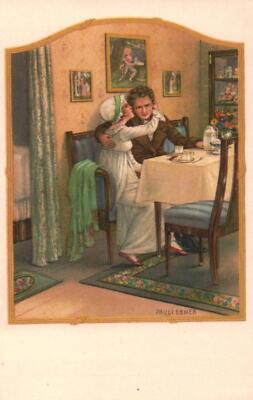 COUPLE SHARES TENDER MOMENT On A/S PAULI EBNER Unused Vintage Postcard
