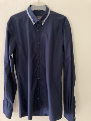Eterna Body Fit Herren Hemd Dunkelblau  Langarm Gr. 38/15 farbliche Akzente