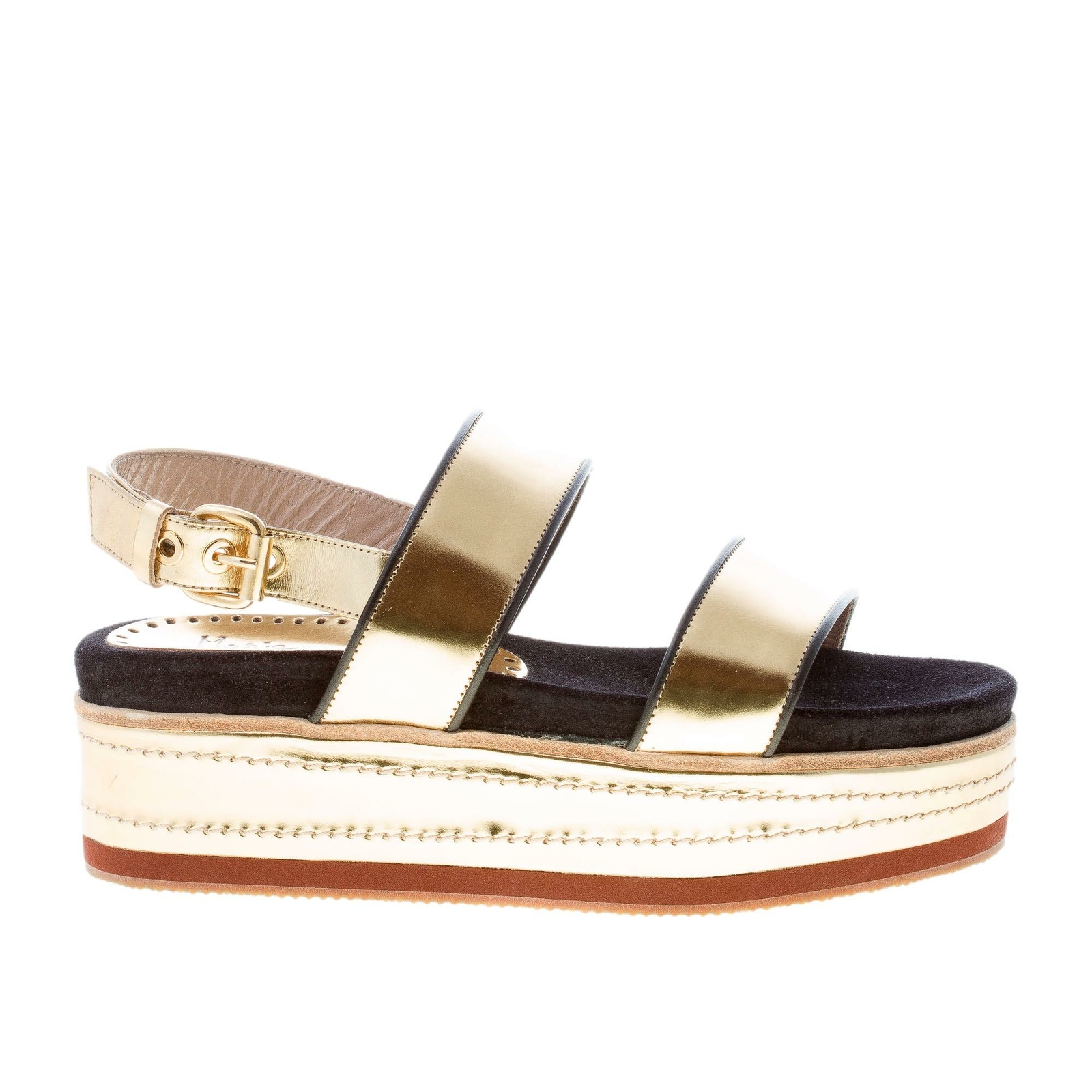 Платформа MARIA CRISTINA scarpe donna Sandalo в pelle specchiata oro zeppa 5,5