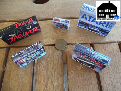 5 Atari Vintage miniature pack. Cajas miniatura.Escala 1/12.2600,5200,Jaguar..