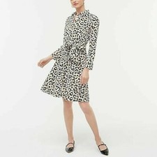 NWT J Crew Leopard Tie Waist Shirtdress Poplin Cotton Ivory Black Gold 0 $89.50