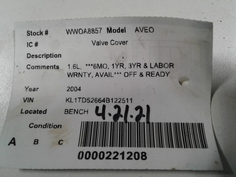 Used Engine Valve Cover fits: 2004 Chevrolet Aveo Grade A Foto 3 de 4