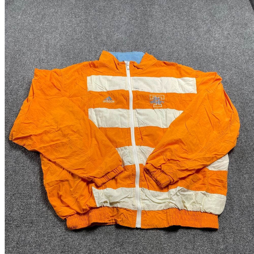 Adidas Men's Orange Striped Zip-Up Windbreaker Jacket Size S Large