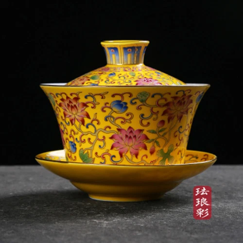 无铅景德镇瓷器台湾盖茶碗彩色釉下珐琅 — 第 4/4 张图片