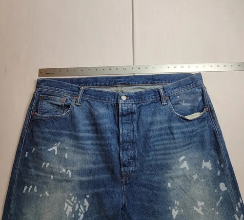 Levi's 501 Men's Sz 44x32 (MEASURED) Straight Splash Paint Buttonfly Blue Jeans - Picture 5 of 13