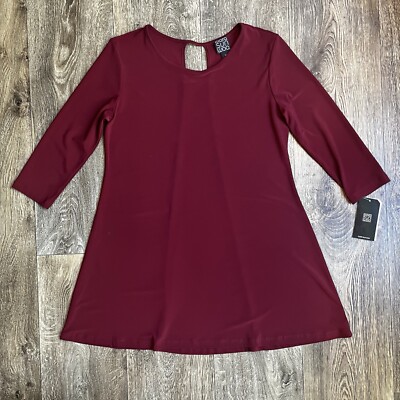 Clara Sun Woo Shirt Red 3/4 Sleeve Tunic Womens XS Minimalist Lagenlook Top