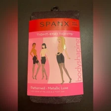 SPANX Tight End Tights Size E Black Silver Patterned Metallic Luxe