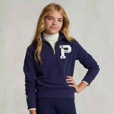 POLO RALPH LAUREN Girls 5,6, 6X SWEATER NWT KNIT Letterman Fleece Pullover