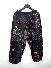Black Patchwork Harem Pants, Boho Hippie Harem Pants, Wide Leg Bohemian Pant
