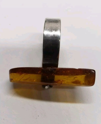 sterling silver and amber modernist ring, size 6.5-7, 6.69 grams - Picture 6 of 8