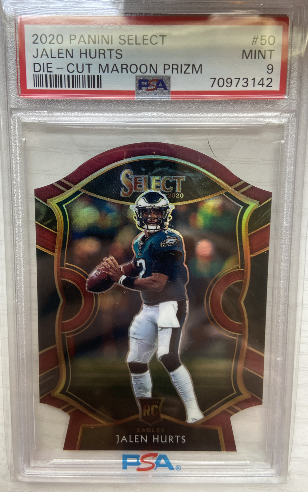 Jalen Hurts 2020 Select Die-Cut Maroon RC Concourse Prizm PSA 9 Mint #50 Eagles