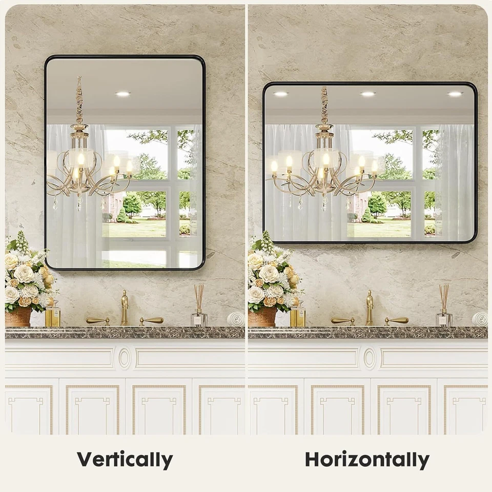 22x30 inch Home Black Bathroom Wall Mirror Metal Frame Rectangular Vanity Mirror - Image 4 of 4
