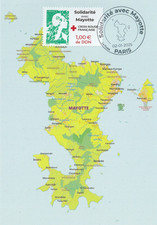 FDC 2025_Carte Max. 1er jour_fdc_Marianne Solidarité Mayotte +surt. Croix-Rouge.