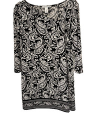 White House Black Market Paisley Tunic Dress L Asymmetrical Neckline Stretch