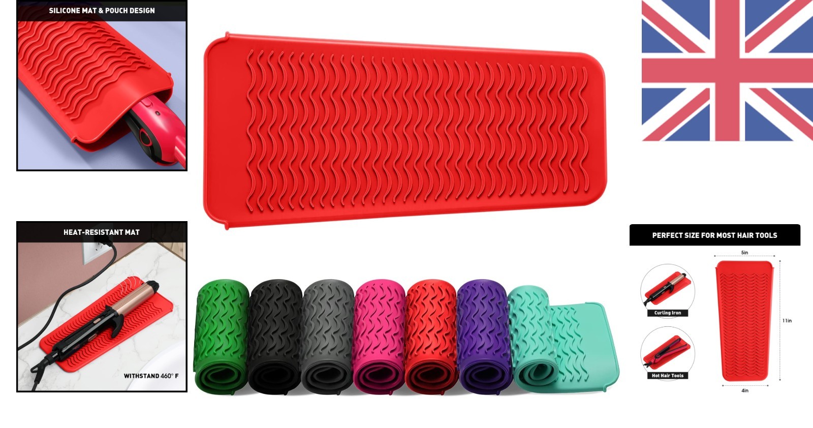 Compact Red Silicone Mat Pouch: Heat-Resistant Protector for Hair Styling Tools