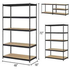 Heavy Duty Muscle Rack 5-Shelf Adjustable Steel Shelving Unit Rack 72"x 48"x 18"
