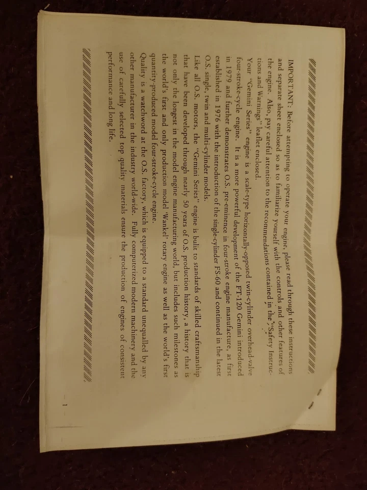 Original User Manual For OS GEMINI TWIN SERIES 2STROKE GLO RC Aero - Image 4 of 4