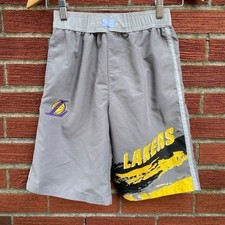 NBA Los Angeles Lakers Youth Gray Swim Trunks Board Shorts Size Small 8