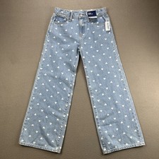 Old Navy Girls 14 High Rise Baggy Wide Leg Jeans Heart Print NWT
