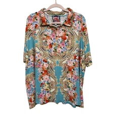 Johnny Was Rivoray Floral Short Sleeve Polo Tee Women 3X Bamboo Jersey Knit Boho