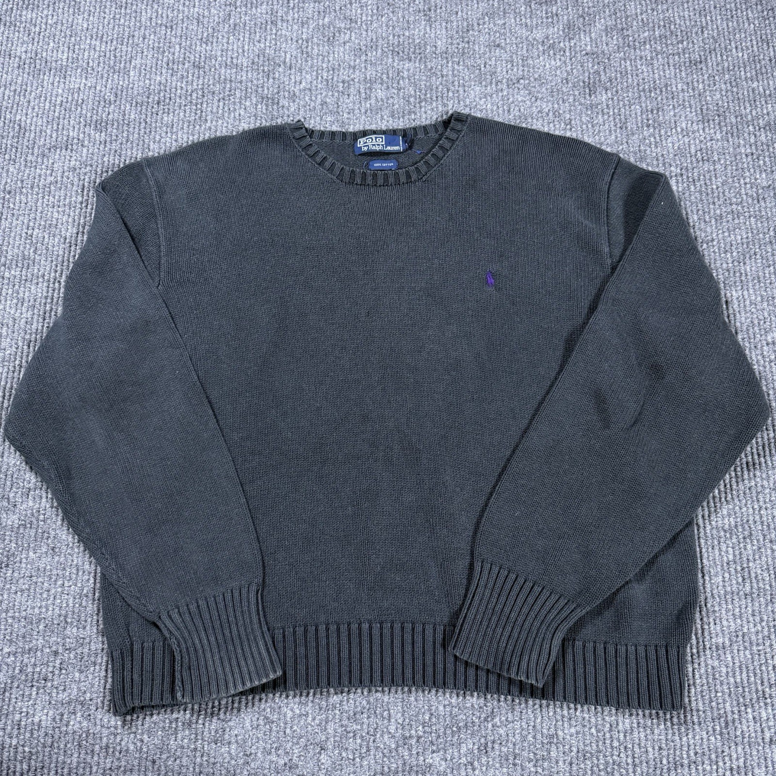 Vintage Polo Ralph Lauren Sweater Mens 2XL XXL Black Purple Pony Fishermans Knit