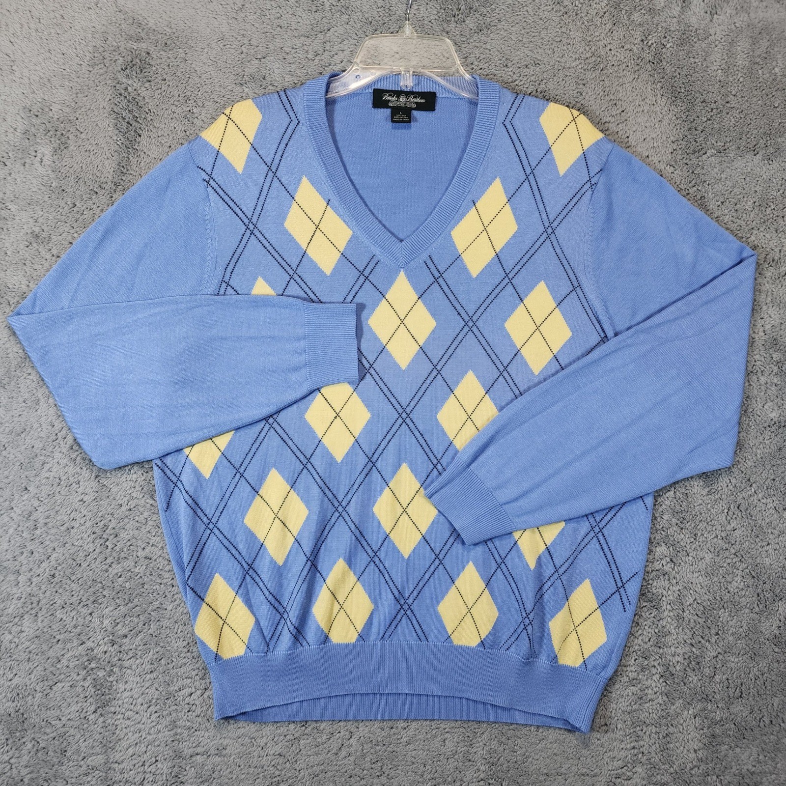 Brooks Brothers Argyle Sweater Men L Country Club V Neck Silk Cotton Grandpacore