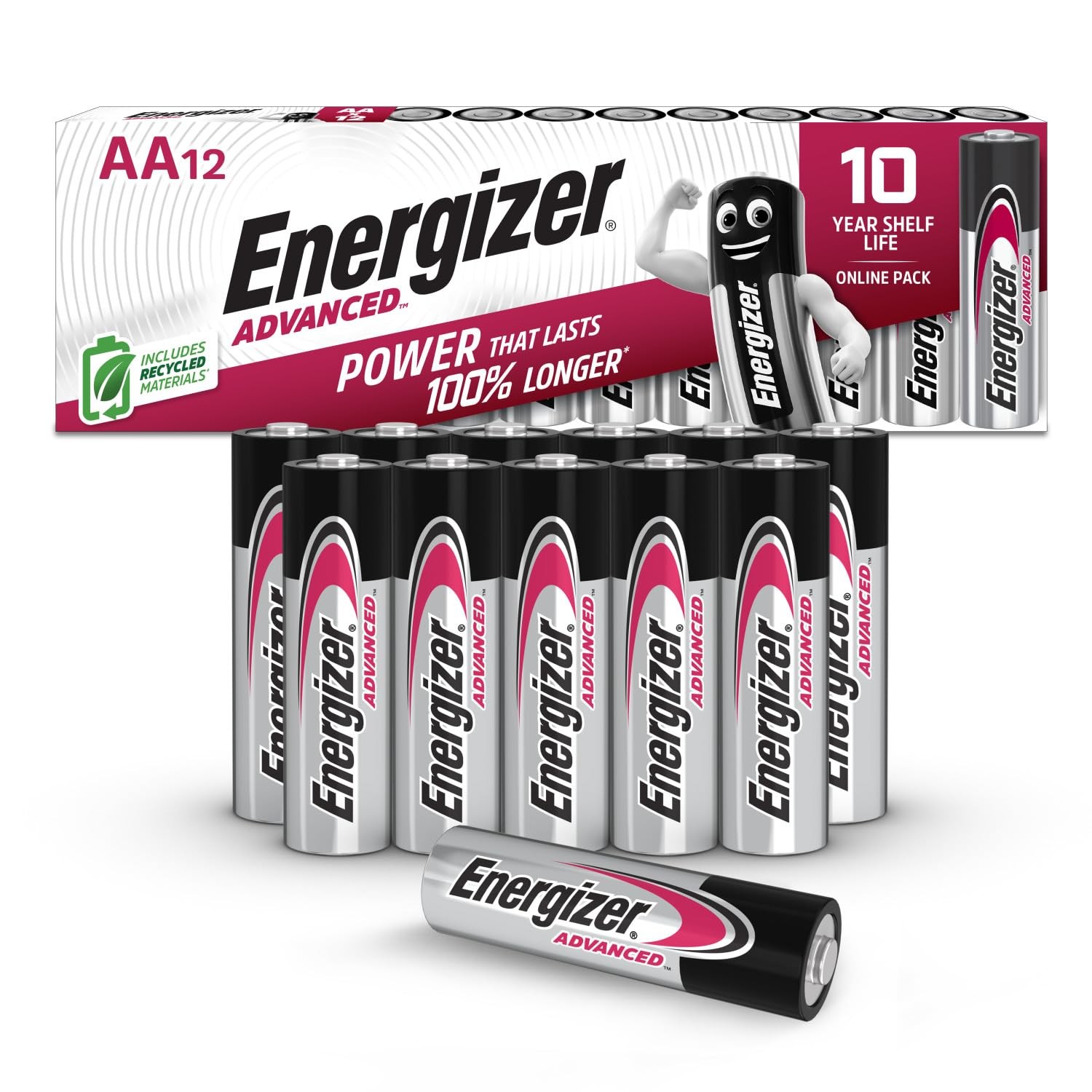 Pilas Energizer Advanced AA 1,5V Alcalinas, Paquete de 12 Unidades, Larga Duraci