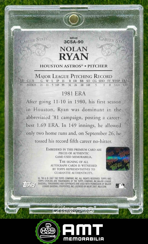 2007 Topps Sterling Nolan Ryan Jersey Bat Auto Houston Astros 3CSA-90 8/10 - Image 2 of 3