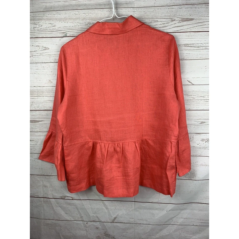 CHOICES Chaqueta Corta Mujer Pequeña Mangas 3/4 Coral Lino Botón Delantero Costero Foto 2 de 4