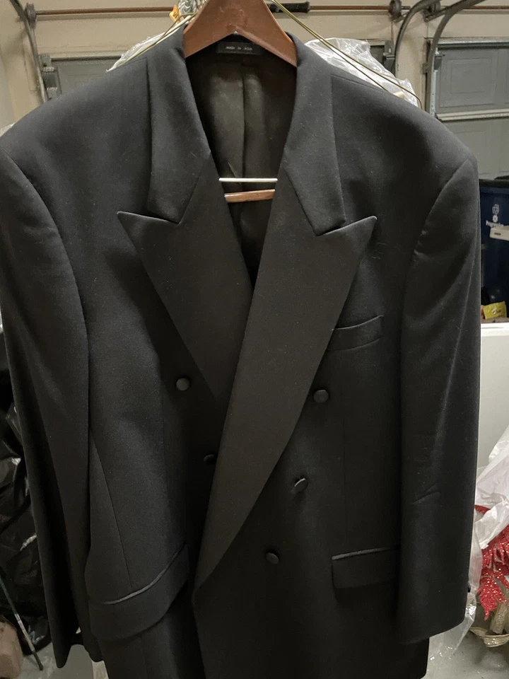 Esmoquin negro de doble botonadura para hombre 44 pantalones largos 40 x 31 1/2” Foto 3 de 4