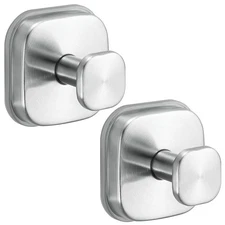 No-Drill Reusable Suction Cup Hooks, 2-Pack Brushed Nickel – Towel, Robe, Loo...