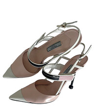 PRADA Women’s Pink White Slingback Heels, IT 38.5, US 8.5