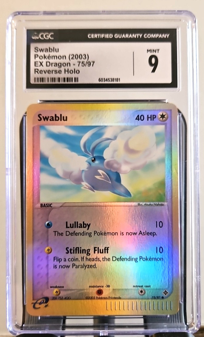 CGC 9 MINT Swablu 75/97 Reverse Holo EX Dragon 2003 Pokemon Card 75/97