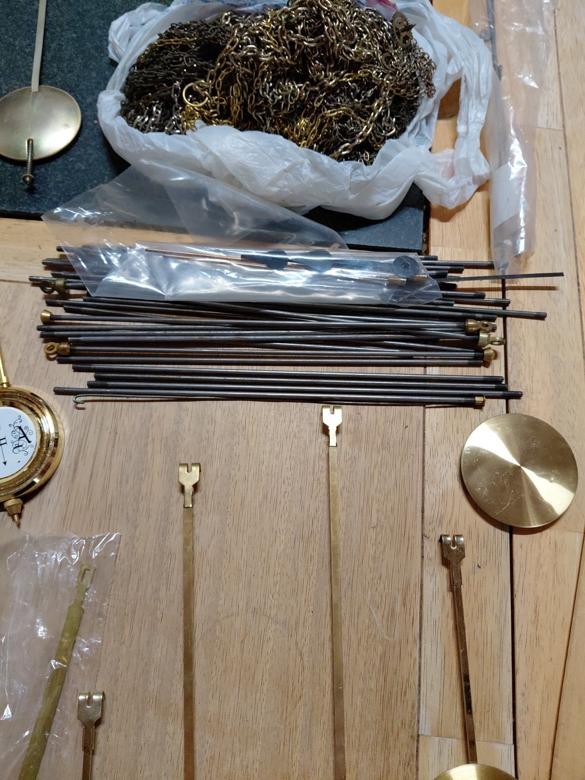 Vintage Clock Parts Pendulums  And Chain Lot Of 20 Plus