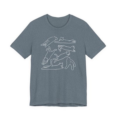 Funny Cat Sploot Yoga Shirt Minimalist Black Line Art Cat Lover Unisex Tee