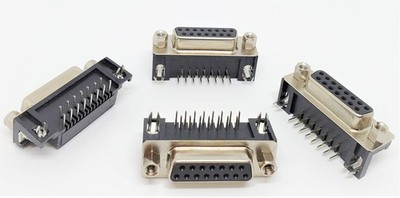 DB15 Female Right Angle PCB Mount Connector, 10-Pack, 90 Degree D-Sub, DR15 F