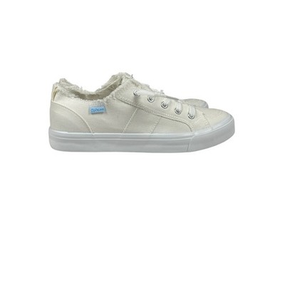 Obtaom Women s White Canvas Frayed Edge Lace-Up Sneakers Size 10 New Casual