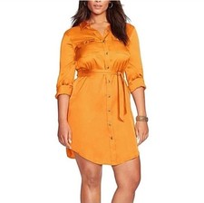 Lauren Ralph Lauren Women's Orange Long Sleeve Button Down Satin Dress Size 18W