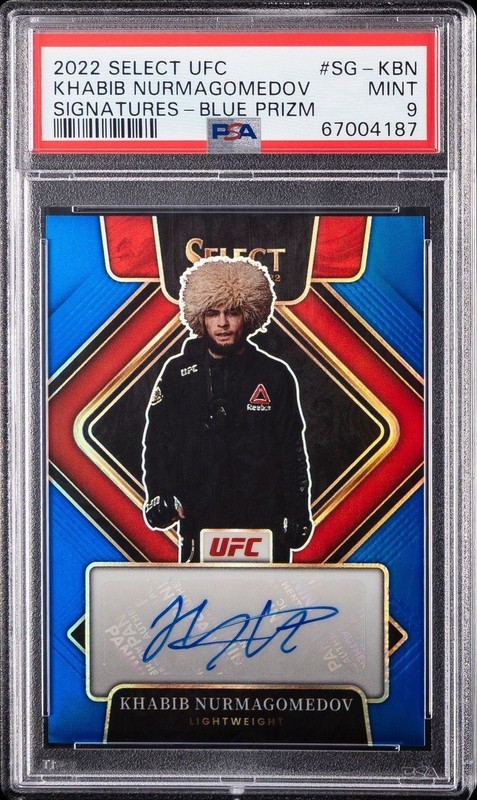 2022 Select UFC Khabib Nurmagomedov Blue Prizm Auto 39/49 PSA 9