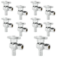 10 PCS Pex Angle Stop Valve 1/2" Pex x 3/8" OD Compression 1/4 Turn Shut Off