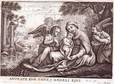 Kopergravure. ADORATE EUM OMNES ANGELI EIUS Psal. 96 C. VAN MERLEN