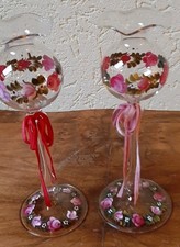 2 Glas Kerzenhalter Rosen Handbemalt Vintage Alt Valentinstag
